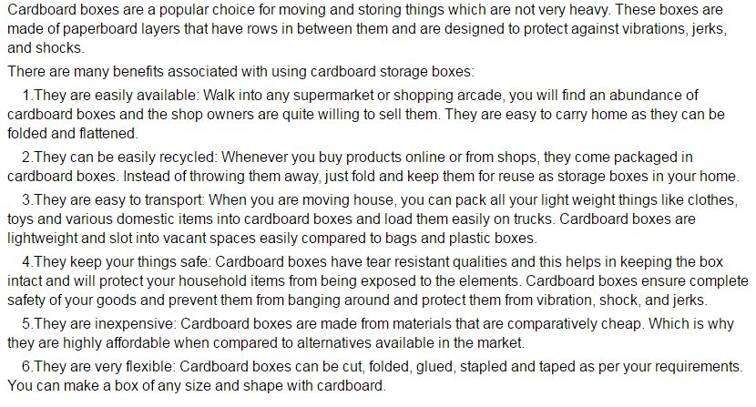 cardboard boxes优势