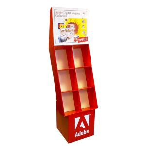 3 Shelves Corrugated Custom Logo Print Cardboard Display Stand Rigid Material For Adobe Digital Imaging Collection
