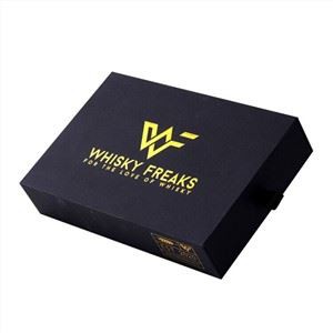 Black Drawer Gift Box With Bronzing Logo And Ribbon Handle