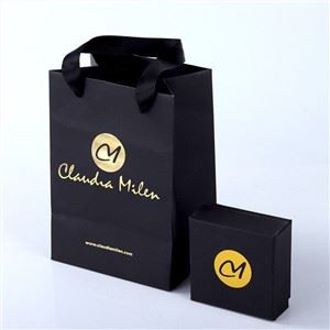 Black ​jewelry Paper Boxes And Bag Set With Customized Gold Logo