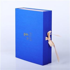 Blue Linen Textured Magnetic Cardboard Paper Gift Boxes With Ribb​on Closure