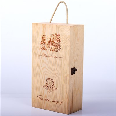 Natural Wood Two-Bottle Wine Box