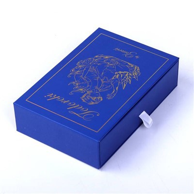 ​​​​‌Deep Blue Paper Drawer Jewelry Box With Gold Foil Logo‌