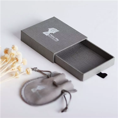 Grey Square Texture Paper Children's Jewelry Box With Silver Foil Logo