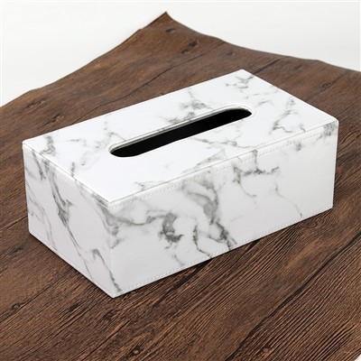 Marble-Patterned Rectangular Leather Box For Tissue