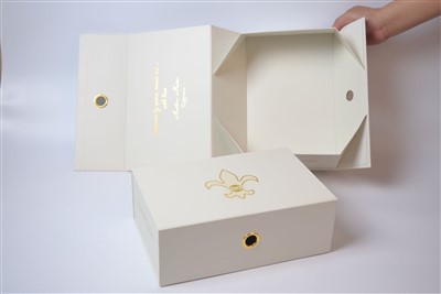 White Book-Shaped Foldable Magnetic Closure Paper Packaging Box With Hot Stamped Logo