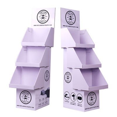 Corrugated Cardboard Layered Display Stand For Sporting Goods With Trapezoidal Structure