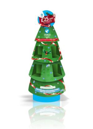 Christmas Tree Shape Select Size Color Cardboard Pop Display Stand For Juice Candy Drinks Daily