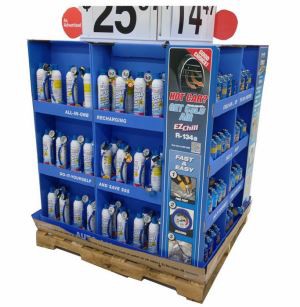 Corrugated cardboard pallet display for cleaner products, china pop up displays, store pallet display shelf