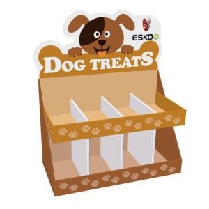 Corrugated Cute Dog Cartoon Graphic PDQ Cardboard Counter Display Top For Dog Food