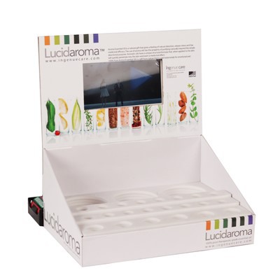 Cosmetic Makeup Product Display Stands Countertop Cardboard Counter With LED Lighter Light Bulb Counter Cardboard Display Stand