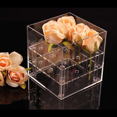 Countertop Acrylic Rose Flower Display Box Desktop Organizer For Valentine's Gift