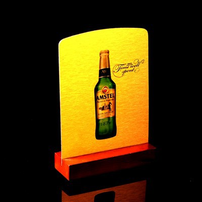 Custom Acrylic Restaurant Bar Display Racks Wood Base Sign Holder Bottle-Shaped Slant Back