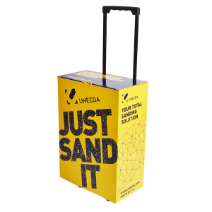 Custom Design POP Cardboard Trolley Box With Plastic Trolley For Exhibition Fair Advertising Manufacturer