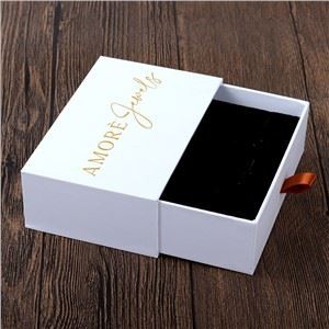Custom Golden Logo Gift Sliding Drawer Ring Jewellery Boxes Cardboard Paper White Packaging Box