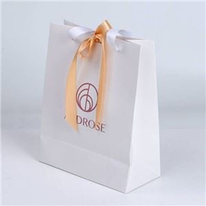 Custom Logo Cosmetic Clorhes Packaging Shopping Paper Bag With Ribbon Handle