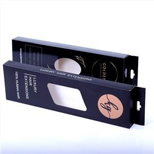 Custom Logo Glossy Black Foldable Boxes Elegant Hair Extension Packaging Box Wig Boxes With Clear Plastic Window