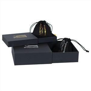 Custom Rigid Black Drawer Box Boutique Paper With Pouch