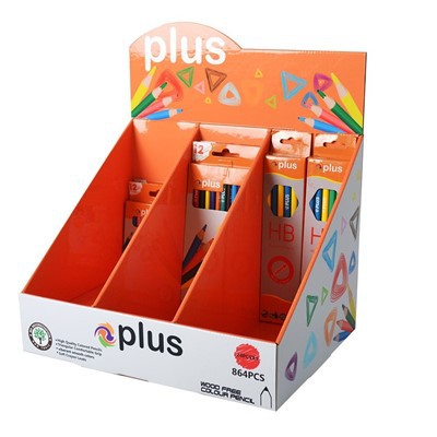 Desktop PDQ Corrugated Cardboard Display Stand For Pencils With Compartments