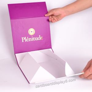 Purple foldable jewelry clothes gift box packaging with customized gold embossed logo