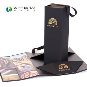Custom Logo Bottle Mug Box Black Magnetic Closure Folding Luxury Gift Packaging Wine Box