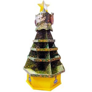 Hexagon Shelves Christmas Tree Shape Cardboard Display For Promotional Toys/kids Products