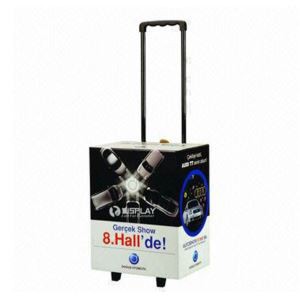 Exhibition Corrugated Cardboard Carton Trolley Boxes with Plastic Wheels and Handle