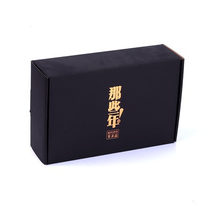 Hot Sale Custom Black Apparel Packaging Corrugated Paper Box With Gold Foil Logo
