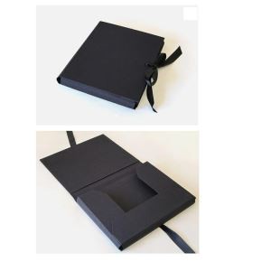 Hot Sale Square Black Cardboard Corrugated Foldable Packaging Box With Black Ribbon