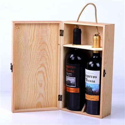 Luxury Primary Wooden Box Wine Bottle Packaging Wood Box With Drawstring