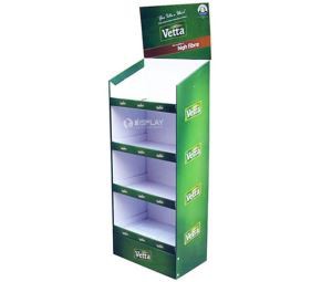 B-flute 4 Shelves Custom Cardboard Floor Display Stand for Lotions Supermarekt Promotion