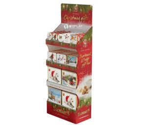 Christmas Gifts Floor Display , Cardboard Floor Display Stand with Shelves for Christmas Gifts Promotion