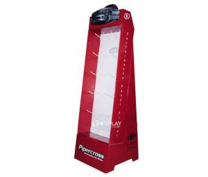 Custom Printed Corrugated Cardboard Floor Display Stand with Plastic Hooks