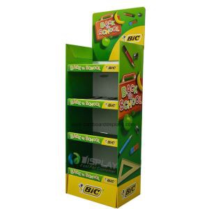 CMYK Printing Custom Cardboard K5 Retail Floor Display Stand 4 Shelves for stationery