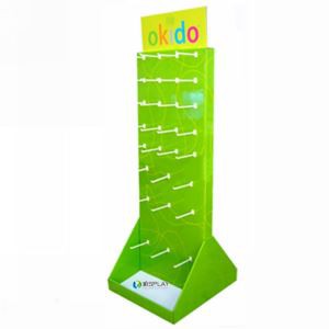 Corrugated Cardboard Floor Display Shelf with Peg Hooks