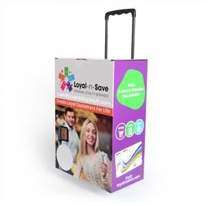 Paper Trolley Exhibition Advertising Cardboard Dump Bin With Wheels For Holiday Promotion