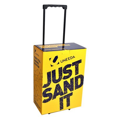 Recyclable Corrugated Cardboard Draw-bar Box Trolley Case Spot Color POS Display Trade Show Paper Display With Heels