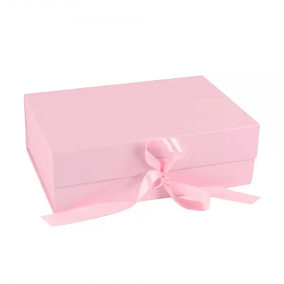 Simple Elegant Pink Magnetic Folding Gift Box For Women Lingerie Packaging With Ribbon Bow