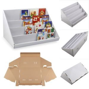 Customized Counter Displays with Tiers, Paper Corrugated Tabletop Cardboard Display Stands Box For Greeting Cards